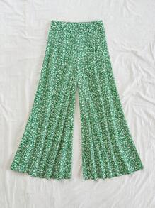 Soleia Spring Break Ditsy Floral Print High Waist Wide Leg Pants Sage Green Dress