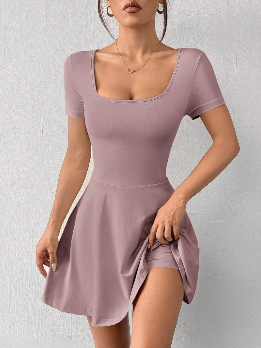 SHEIN EZwear 女士浅灰紫色针织短款休闲连衣裙,夏季 - 淺灰紫 - 查看 1