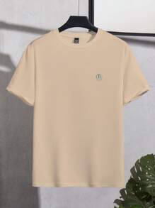 Manfinity Homme 男士休闲简约圆领短袖T恤，夏季男士T恤 - 杏色 - 查看 3