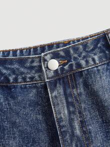 大码牛仔短裤，夏季时尚 - 深色水洗藍 - 查看 4