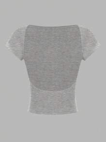 SHEIN Essnce 4 piezas de camisetas de mujer de cuello redondo, ajustadas, con espalda calada, de estilo casual y liso, versátiles para el verano