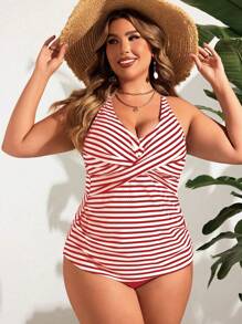 Swim Lushoire Plus Size Tank Top Bikini Set, Fashion For Summer - Red - View 3