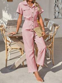 SHEIN Clasi 女士纯色短袖休闲连体裤，适合夏季