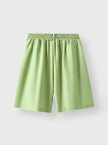 SHEIN Abbigliamento per il ritorno a scuola, pantaloncini sportivi professionali per ragazze e ragazzi pre-adolescenti, pantaloncini sportivi professionali per bambini con vita elastica, cucitura a 4 aghi e 6 fili senza cuciture, con stampa divertente a lettere