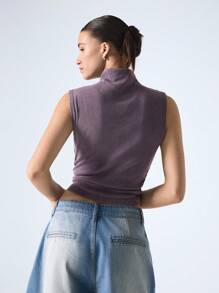 LYSMO Purple Gradient Wash Effect Fitted Tank Top - Mauve Purple - View 2