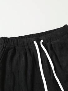Manfinity Homme Pantalones jogger acanalados ligeros para hombres con diseño "Hi" - Pantalones de chándal casuales de corte holgado para primavera, verano y otoño, cintura con cordón de poliéster blanco, estilo harem retro, pana - Negro - Ver 6