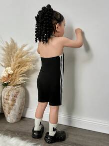 Mono negro con tirantes de espagueti y cruzados, estilo deportivo de verano para bebé niña - Negro - Ver 2