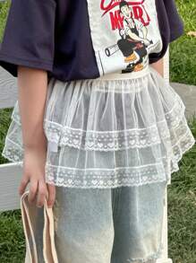 Dazy Kids 女童春秋蕾丝分层裙式短裤 - 白色 - 查看 6