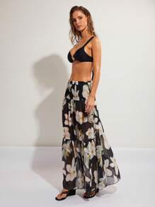 COSMINA Women's Summer Vacation Floral Print Flowy Skirt - Black - View 5