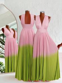 SHEIN Tall Beach Holiday Pleated Placement Print Sleeveless Maxi Dress - Pink - View 2