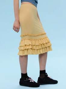 COUREZ Gonna midi a balze trasparente, outfit estivi da donna per primavera ed estate, stile Y2K/vintage casual