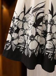 EMERY ROSE Women's 2025 New Digital Print Positioning Flower Skirt Fall Cloth For Women - Black and White - View 5