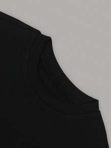 SHEIN PETITE 3pcs Set Simple Casual Solid Color Crew Neck Short Length T-Shirts For Women ,Petite Women - Black - View 4