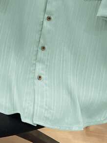 SHEIN 1 件青少年男孩休闲立领口袋纹理面料百搭百搭绿色衬衫