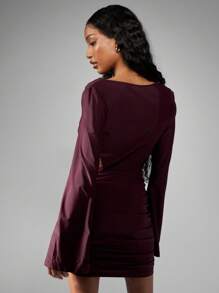 MISSGUIDED Extreme Drape Long Sleeve Cut-Out Mini Dress - Brown - View 2