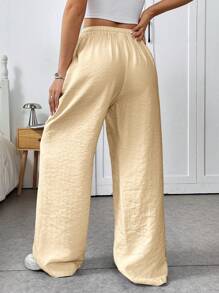 SHEIN EZwear Women's Apricot Color Woven Casual Pants, Summer,Butter Yellow - Apricot - View 2