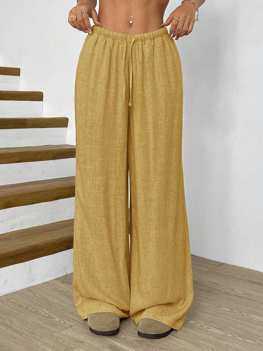 SHEIN EZwear Pantalon ample en lin pour femme, printemps/été