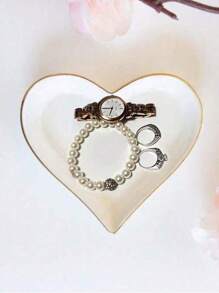 SHEIN 1 Buah Nampan Perhiasan Keramik Bermotif Huruf, Piring Penyimpanan Perhiasan Bulat Asimetris, untuk Menyimpan dan Memajang Koleksi Cincin, Kalung, dan Anting, Hadiah Suvenir Pernikahan untuk Hari Valentine dan Hari Ibu - MultiWarna - View 7