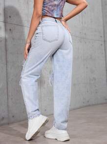 Jeanoix Women's Front Button Pocket Distressed Casual Denim Jeans - Light Wash - View 2