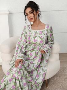 Yasmyna 女士土耳其长裙和阿拉伯传统长袍，端庄 - 紫色 - 查看 4