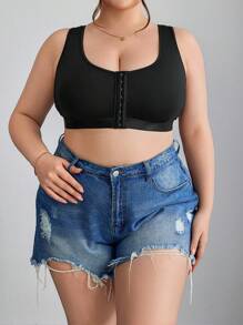 SHEIN CURVE+ 加大码简约纯色前开襟 Bralette 吊带背心，曲线加大，波西米亚风度假风