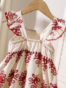 Vestido negro y blanco con volantes para niña, adecuado para vacaciones de primavera/verano y actividades al aire libre - Rojo - Ver 5