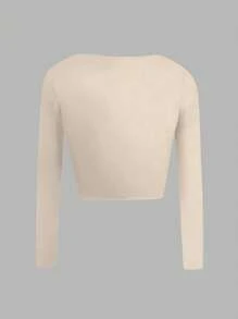 INAWLY 女士紧身性感系带长袖T恤，适合春秋季外出 - 米色 - 查看 2