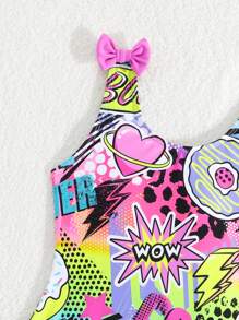 1 件 Tween 女童彩色花卉印花荷叶边连体泳衣 - 彩色 - 查看 4