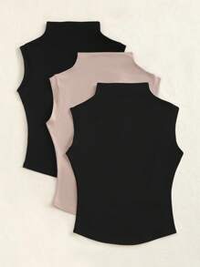 Sweetra Women's Solid Color Stand Collar Casual Tank Top - Multicolor - View 2