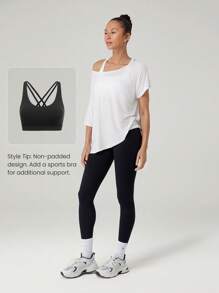 GLOWMODE Modal Silky Smooth Asymmetrical Hem Off-Shoulder 3/4 Sleeve Active Tee T-Shirt Daily Casual Wear