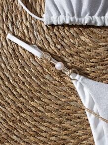 Swim Mod Women Summer Beach Halter Neck White Bikini Set - White - View 6