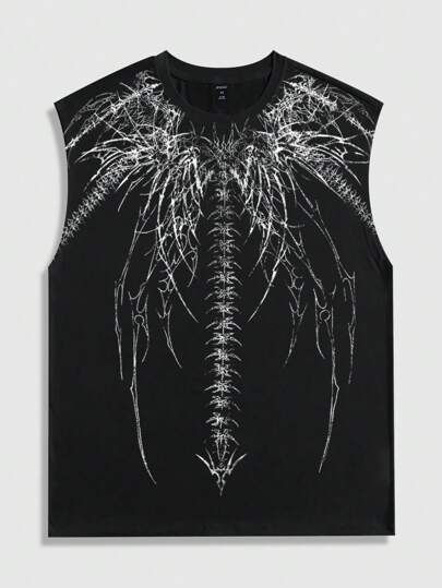 ROMWE MEN Goth 男士骷髅印花休闲圆领背心，万圣节，2000 年代风格