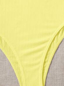 SHEIN EZwear 大码女式纯色罗纹吊带紧身衣 - 黃色 - 查看 3
