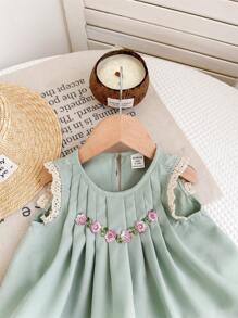 LMoss Kids LMoss   2pcs Baby Girl Lace Trim Sleeveless Top And Ruffle Shorts Set - Green - View 5