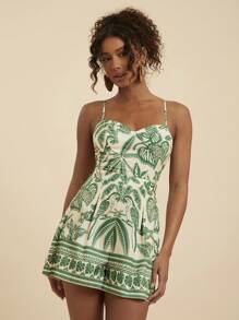 Travachic Tropical White Summer Beach Holiday Vacation,Holiday Sleeveless Jumpsuit For Women,Casual Bohemian Print,Western Wear,Concert Outfit,Ibiza Boho Style - Green - View 1