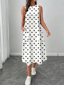 SHEIN LUNE Vestido casual de mujer de longitud media con estampado de lunares, adecuado para primavera/verano, vestidos de verano para mujer, vestidos de sol para mujer, vestido elegante, casual - Multicolor - Ver 3