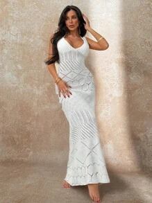 SHEIN Robe cache-maillot robe longue en maille, convient pour diverses occasions