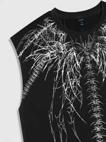 ROMWE MEN Goth Camiseta de tirantes de cuello redondo informal con estampado de esqueleto para hombre