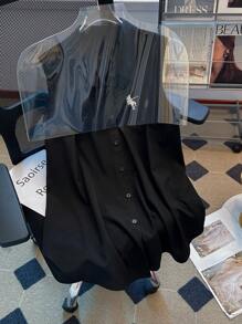 SHEIN LUNE Chemisier sans manches casual pour femme grande taille, mode pour l'été - Noir - Voir 5