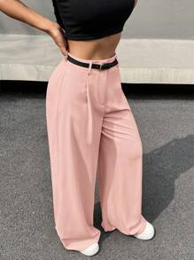 SHEIN EZwear Pantalón de pierna ancha con cinturón en color rosa, de moda para el verano