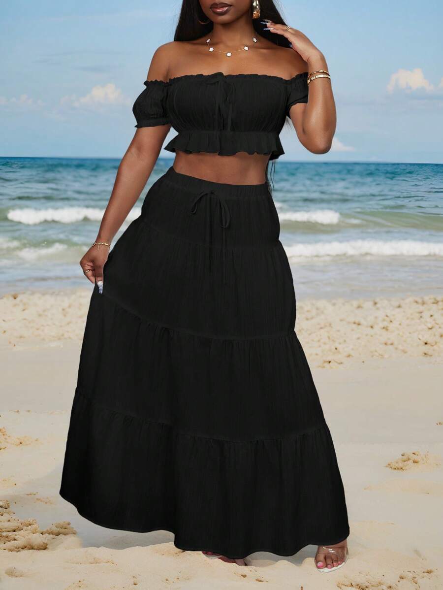 Slaydiva Women Two Pieces Outfits For Daily Wear Island Vacation Outfits - Black - View 1