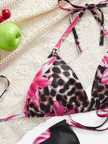 SHEIN Swim Curve 1pc Plus Size Women Flower Print Halter Bikini Top, 2pcs Set For Summer Beach Vacation - Multicolor - View 4