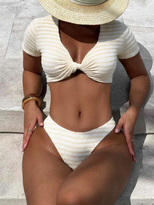 Swim Vcay Set de 2 piezas de traje de baño de unicolor con parte superior de tirantes y shorts de natación tipo bóxer, conjunto de bikini