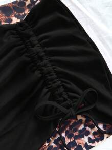 Soleia 3pcs Women's Leopard Print Contrast Red Bikini Set For Vacation - Black - View 4