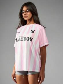 Missguided x Playboy تي شيرت رياضي بشعار طباعي كبير الحجم