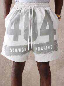 SUMWON Pantalones cortos tipo drop crotch de nailon atlético con estampado gráfico del archivo Sumwon, cintura con cordón cómoda, ajuste relajado, para entrenamiento, correr, baloncesto, ropa deportiva de verano y uso urbano