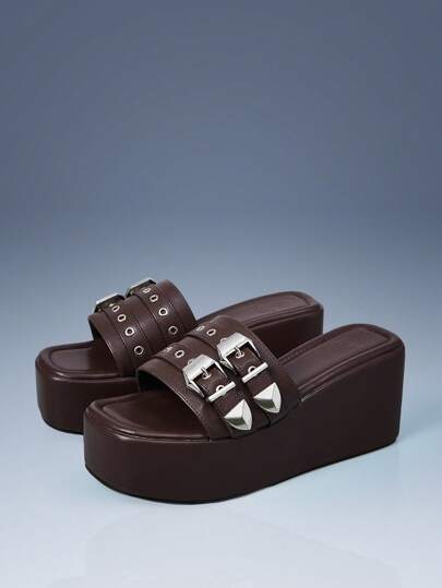 Cuccoo CUCCOO GRLICON Damen Plateau-Keilsandalen, Y2K-Stil, Punk Rock, Biker, Cool Girl, geeignet für Halloween, Weihnachten, Partys