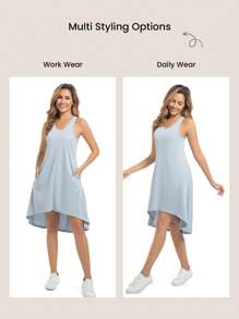 SHEIN Sports Crew Neck Sleeveless Asymmetrical Hem Casual Sports Dress - Lake Blue - View 4
