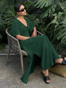 Serisse Women Long Solid Color Dress, Fashionable For Summer Green Vacation Casual Christmas Holiday Resort - Green - View 6