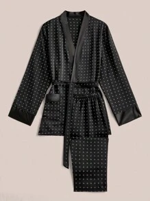 All-Over Print Men's Long Sleeve Loungewear Set, Fall Clothes - Black - View 1